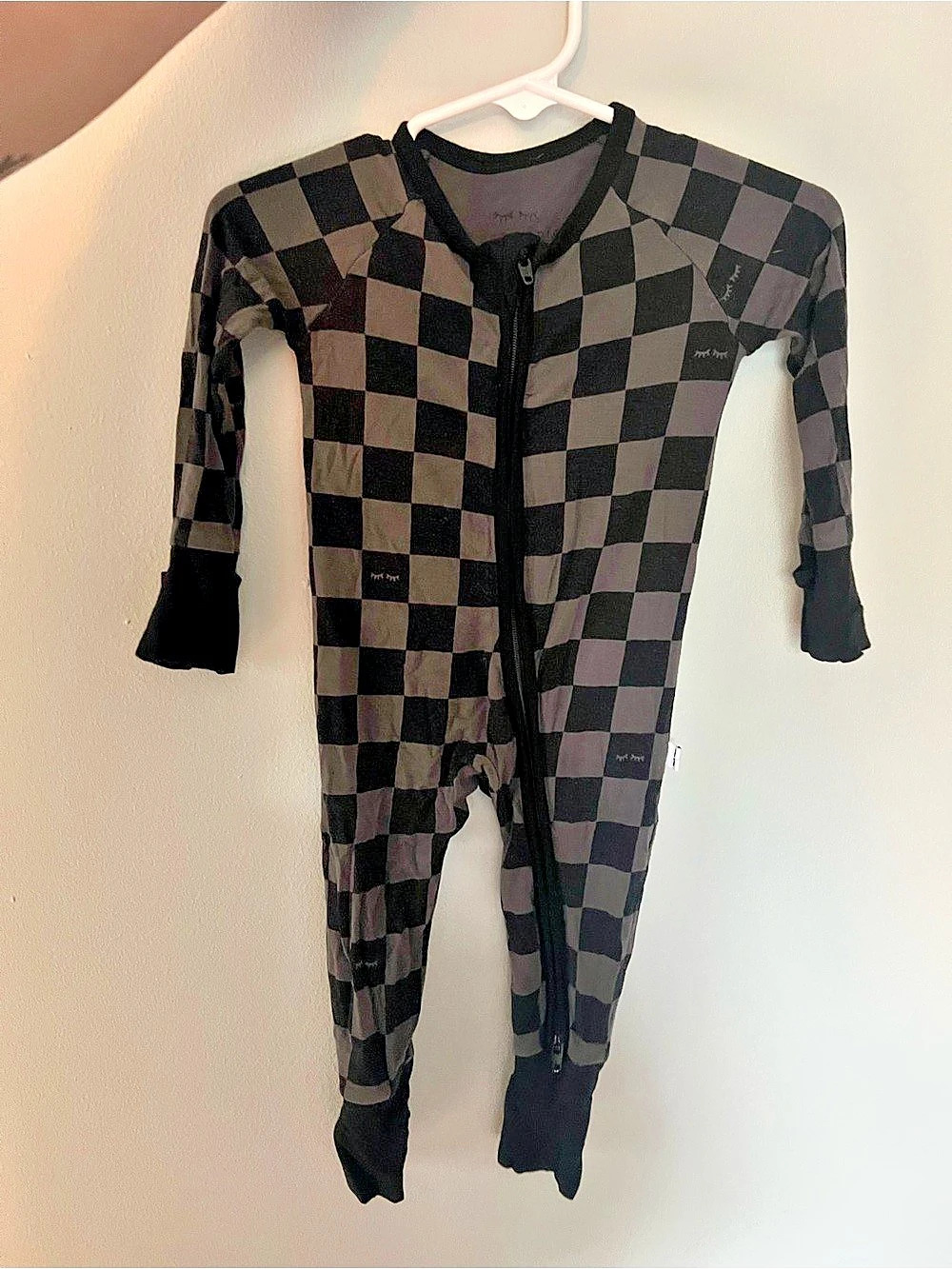 Little Sleepies Check Mates Zippy Kids Checkered Footie Black & Gray